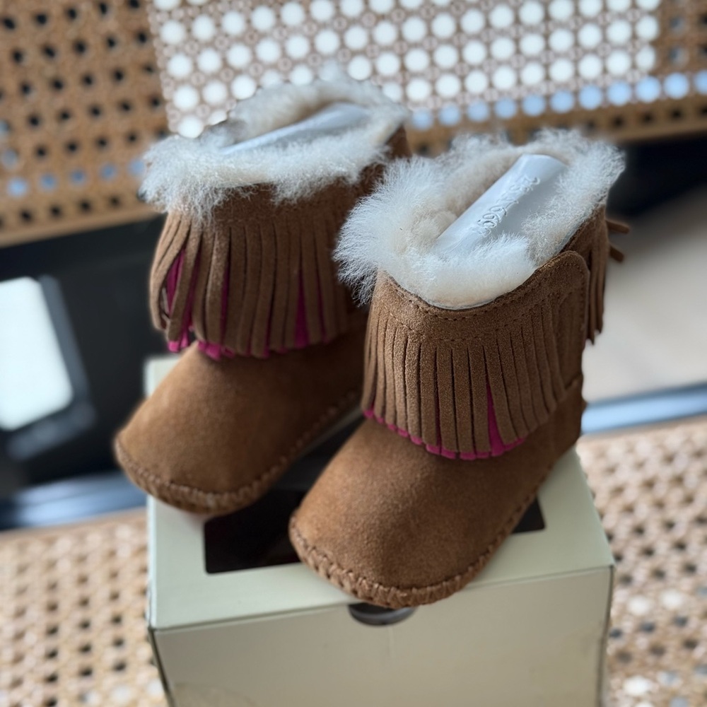 UGG Tan Kids Boots with Fringe